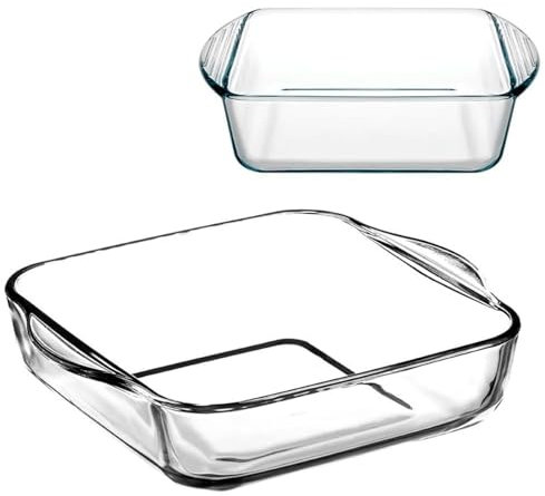 Tradineur - Set de 2 bandejas cuadradas para horno, vidrio borosilicato, fuente, molde transparente, lasaña, aptas para microondas, asar, hornear - 22 y 16 cm