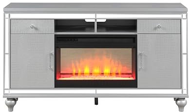 RAABYU Mueble de TV Sterling con Chimenea eléctrica en Color Plata