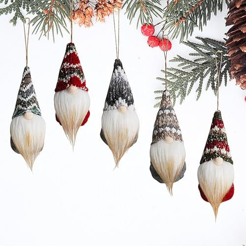 demaxiyad Decoraciones de gnomo para árbol de Navidad, colgante clásico de árbol de Navidad, adornos de tela de gnomo navideño, 5 adornos colgantes para árbol de Navidad