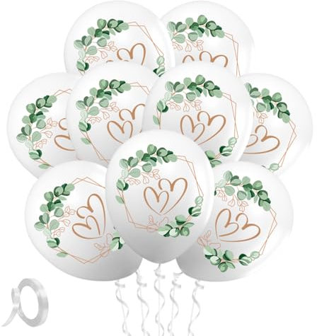 20 Stück Luftballons Hochzeit,12 Zoll Herz Ballons Hochzeit, Herzen Eukalyptus Hochzeitsballons Weiß für Heiratsantrag,Verlobung