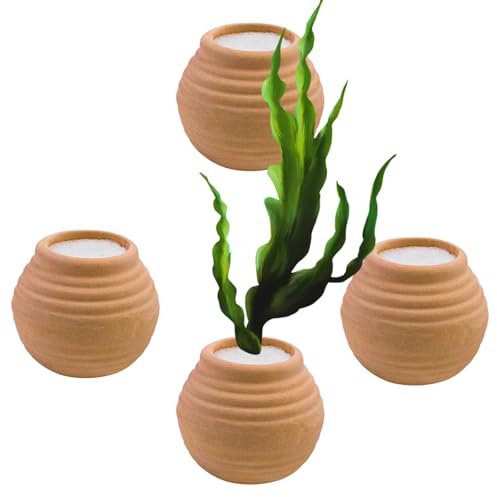 4 Pièces Anneau de Fixation pour Plantes Aquatiques Mini Pot en céramique et éponge Décoration d'aquarium Accessoires pour Aquarium 4x4,5 cm Rouge