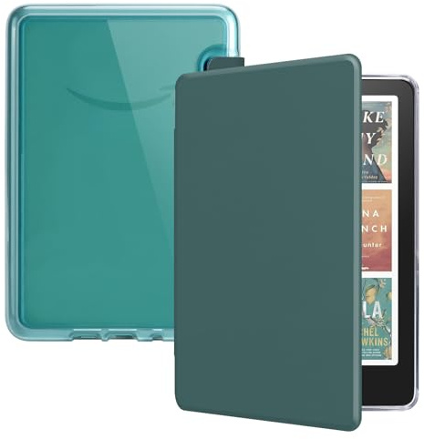 HOICHOE Case for All-New 7 Kindle Paperwhite 12th Gen 2024&Kindle Colorsoft Signature Edition,PU Leather Cover and Transparent Hard Back Shell,with Auto Sleep/Wake,Midnight Green
