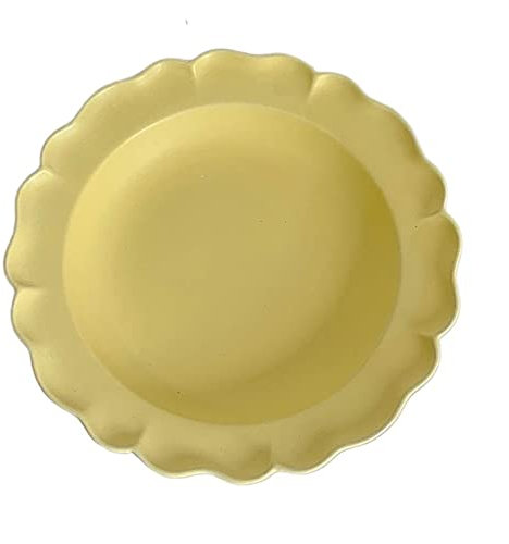 Assiettes à Dessert Assiette à manger Vintage crème jaune pur blanc fleur bord assiette petit déjeuner assiette à Dessert assiette à salade de fruits assiette profonde Service de Table(Yellow)