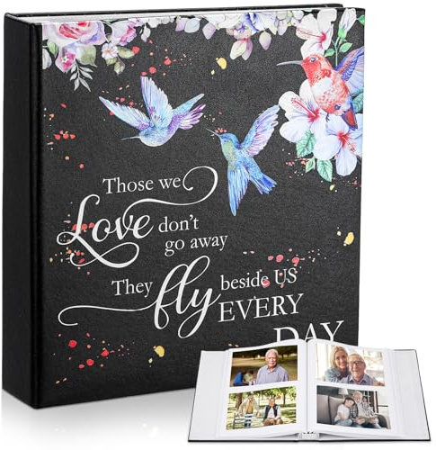 ReliThick Cardinal Funeral Photo Album 4 x 6 Inch 200 Blank Pages Memorial Leather Memory Album Scrapbook for Memorial Service Celebration of Life Decor in Loving Party Supply(Hummingbird)