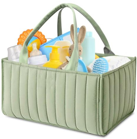 Baby Wickel Organizer für Wickelutensilien, Wickeltasche Organizer, Wickeltisch Organizer, Wickelkorb, Windel Organizer, Wickelorganizer Zuhause, Filztasche mit Fächern – Tragbar & Faltbar (Grün B)