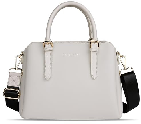 bugatti Ella Handtasche Damen, Bowling Bag mittel in Saffiano-Art aus Kunstleder, beige