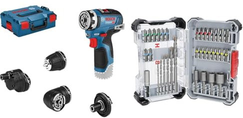Bosch Professional 12V System Akku Bohrschrauber GSR 12V-35 FC (inkl. Bohrfutteraufsatz GFA 12-B, 2x FlexiClick Aufsätze) + 35x Extra Hard Schrauberbit‑ und CYL-3 Bohrer-Set, 35‑tlg. (197 x 110,5 mm)