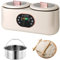 Double Slow Cooker, 1.8L+1.8l Rice Cooker with Double Pots, 1 Steel Cage, 6 Functions, Non-stick Liner, Timer and Keep Warm Function, for Cooking Porridge and Heating Rice