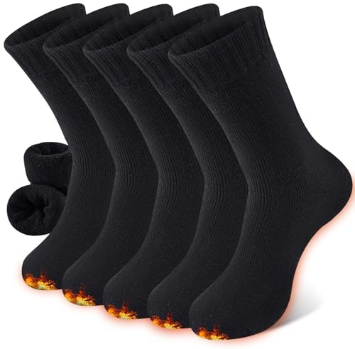 Niorasen Thermal Wool Socks for Women 5 Pairs Multipack, Ladies Warm Winter Walking Hiking Crew Socks for Boots, Thick Comfy Cushioned 4-9, Black & Multicolour