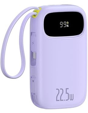 Baseus EnerFill FC31 - Power Bank P10082107513-00 con display digitale e 2 cavi integrati, 20000 mAh, 22,5 W, viola nebulosa