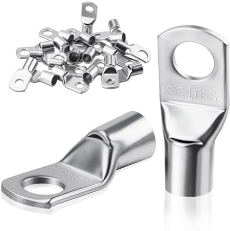jwtyu 35 Stück Kabelschuhe 10 mm2 Ringkabelschuhe M6 Silber Kabelschuhe | Dickere Kupfer Rohrkabelschuh, Unisolierte SC Kabelschuh, für Kabel Fahrzeuge Elektrische Kästen Häuser Fabriken