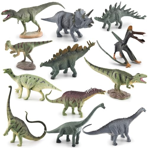 YAJIMAOY Mini Dinosauri Giocattolo, 12 Pezzi Piccole Figure di Dinosauro Giocattolo per Bambini, Realistico Figure di Dinosauri, Giocattoli Dinosauri in Plastica, Regalo per Bambini Ragazzi Ragazze