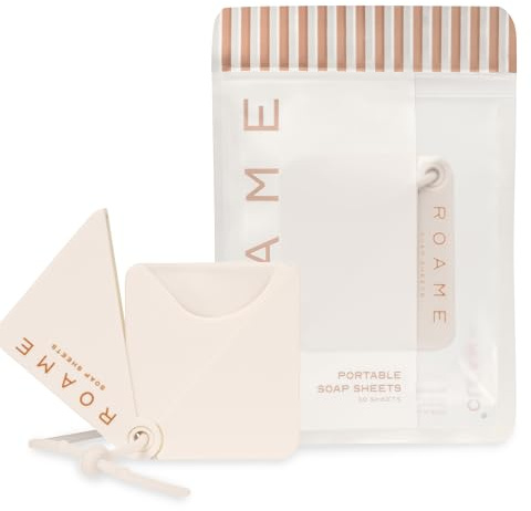 Roame Portable Soap Sheets for Traveling, Ultra-Thin Soap for Hand Hygiene, Dissolvable, Water-Activated & Compact, Cruelty-Free, Use in Travel Kits, Camping Essentials & On-the-Go Use, 50 Pack