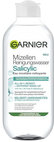 Garnier Mizellen Reinigungswasser Salicylic – All-in-1 Gesichtsreinigung & Make-up Entferner mit Salicylsäure – Für fettige, unreine & empfindliche Haut – Mattierend & klärend – 400ml