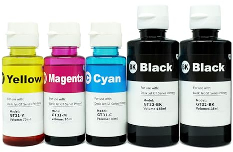 Aurotec 31 32XL Bouteille d'encre Compatible avec HP 31 et HP 32XL -5 Pack | Compatible avec HP Smart Tank 5105 7005 7605 5106 7006 7305 Plus 450 555 570,Grande capacité (2BKx135ml, 3x70ml Couleurs)