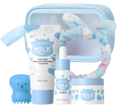 Milk Hautpflege-Set für Teenager-Mädchen – Reise-Set – Feuchtigkeitsspendende Hautpflege für Teenager von 10–12 Jahren – Gesichtspflege-Set in Reisegröße für Frauen mit Reinigungsgel, Serum, Creme, Ha