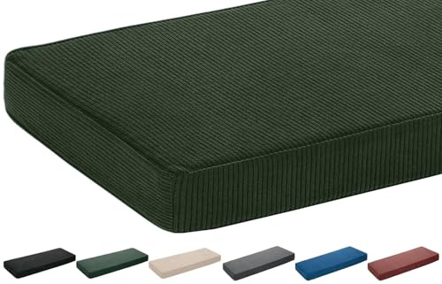 moismk Bankauflage Sitzkissen 5 cm dick, Waschbar & rutschfest - 120x40 100x40 150x50 160x40 80x40 cm - Aus Cord für Bank, Fensterbank, Gartenmöbel und Terrasse(Dunkelgrün,130x55cm x5cm Thick)