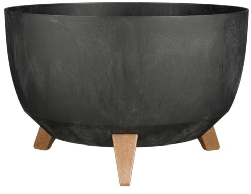 MICA Decorations Doppio Pflanzenständer - 20,5 x Ø40 cm - Blumentopf Groß für Außenbereich - Blumenständer für Balkon - Recycelter Kunststoff - Schwarz