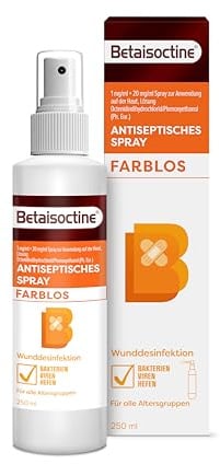 Betaisoctine Spray 250 ml: Farbloses Antiseptikum für kleine Wunden & Hautdesinfektion, breites Wirkspektrum gegen Bakterien, Viren und Hefen, effektiv & sanft bei Alltagswunden
