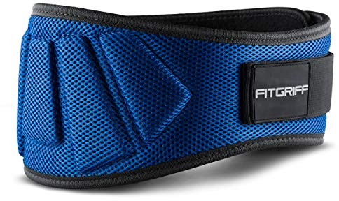 FITGRIFF® Gewichthebergürtel V1 - Fitness-Gürtel für Bodybuilding, Krafttraining, Gewichtheben - Trainingsgürtel für Damen und Herren (Blau, 81cm - 88cm Bauchumfang (Medium))