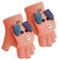 JIAHG Kinder Halbfinger Handschuhe Fingerlose Fäustlinge Mädchen Winter Cartoon Fingerhandschuhe Strickhandschuhe Thermohandschuhe mit Klappe