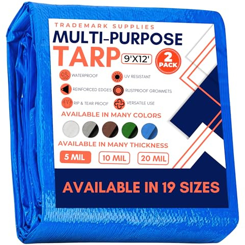 Lona Impermeable Ideal como toldo para Tienda, Barco, Caravana o Cubierta de Piscina, 274 x 366 cm, 2 Unidades, Azul (Lona estándar de 274 x 366 cm)