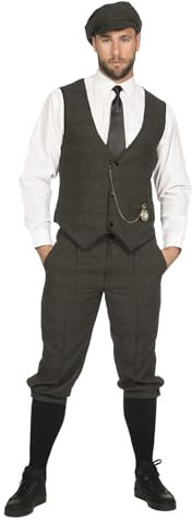 shoperama 20er Jahre Anzug Knickerbocker Herren-Kostüm Oliv-Schwarz Weste Schiebermütze The Roaring Twenties 20's, Größe:64