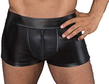 Noir Handmade Men Collection Herren Shorts aus Wetlook Material schwarz erotischer Männer Slip Kurze Hose Blickdicht mit Netzeinsätzen