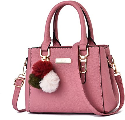 Cllym Sacs à Main de Luxe Vintage Dames en Cuir Femmes Sac de Mode Sac à Main Sac à bandoulière en Cuir pour Les Femmes Dames Sac à Main,Rose,23x14x18cm