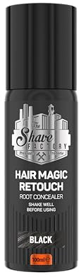 THE SHAVE FACTORY Magic Retouch Spray – Schwarz 100ml – Sofortige Ansatzkaschierung bei Grauen Haaren und Nachwuchs – Natürlich Aussehende Schwarze Farbe – Kein Rückstand, Langanhaltend