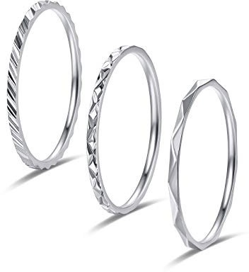 KAZITSAN Lot de 3 bagues de pouce en acier inoxydable de 1 mm pour femmes et filles, simples à empiler, anneaux de phalange, bords à facettes argenté/or rose/or, alliance confortable, 9.5, Anneaux en