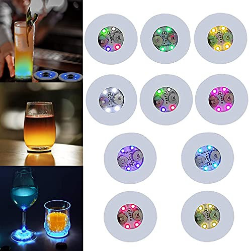 CDIYTOOL Lot de 50 dessous de verre LED autocollants lumineux pour bar, boisson, verre de bière, verre à vin, tapis de boisson, lumière clignotante pour fête, mariage, bar Blanc