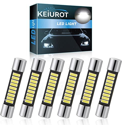 Keiurot 29mm Led Festoon Bulbs 7065 6612F 6614F Led Bulb for Vanity Mirror Sun Visor Light Led Interior light Dome Map Lights White AC/DC12V, Pack of 6