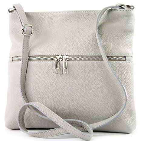 modamoda de T144 Damen Leder Umhängetasche Schultertasche Messenger bag handmade in Italy, Farbe:Grau2021