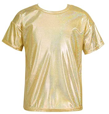 Hedmy Kinder T-Shirt Mädchen Crop Top Metallic Kurz Shirt Tanz Yoga Sport Gymnastik Turnanzug Sommer Sportshirt Gr. 98-176 Gold 146-152