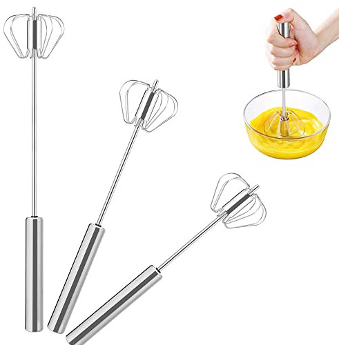 Batidora de Huevo Semiautomática Varillas Batidor Acero Inoxidable Manual Globo Alambre con Resorte para Cocina Mezclar Remover Pasteles Bizcochos Multifuncional 3 Piezas