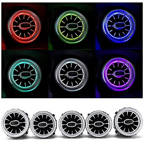 Qiilu Turbo Air Vent, 5pcs 64 Color Front LED Turbine Air Vent Umgebungslicht Kit Ersatz für Mercedes Benz C GLC-Klasse W205 X253 2019-2021