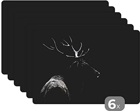 Placemats Platzdeckchen Platzset Tischset 6-teilig Tischdeko Untersetzer 45x30 cm Hirsch - Schwarz - Porträt - Geweih - Tiere