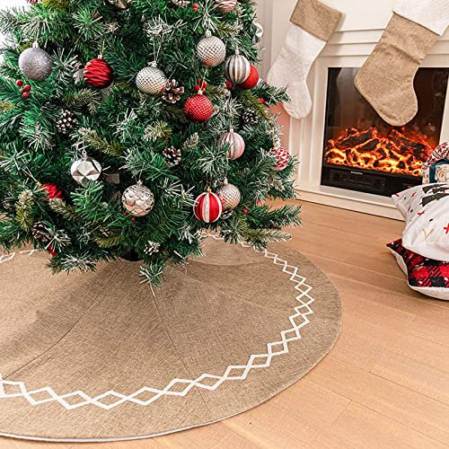 Deggodech Sackleinen Weihnachtsbaum Röcke, 48 Zoll Luxus Runde Form Baumdecke Weihnachten Weihnachtsbaumrock Decke Abdeckung für Weihnachten Neues Jahr Dekoration (Jute, 48 inches)