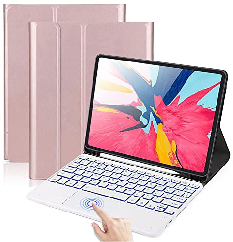 QYiiD Tastiera retroilluminata con touchpad per iPad Mini 6th Generation, tastiera wireless rimovibile Bluetooth QWERTY con custodia/trackpad cover per iPad Mini 6 2021, oro rosa