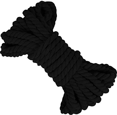 LEREATI Corda Macrame 10mm x 10m Filo Macrame Corda Cotone Naturale, 3 Fili Cordoncino Spago Macramè Filo, Cordino per Borse Uncinetto, Appendere Piante, Arazzi, Artigianato Fai-da-Te (Nero)