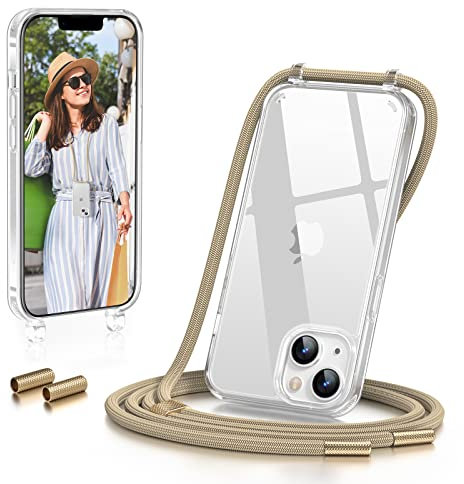 GOODVISH Handykette Kompatibel mit iPhone 14 Hülle, mit iPhone 13 Hülle Necklace Hülle mit Band Handyhülle für zum Umhängen, Transparent Case mit Schnur Kameraschutz und Bildschirmschutz 6,1, Gelb