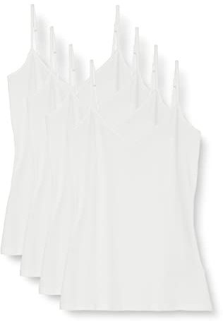 Amazon Essentials Camiseta Interior Ajustada de Punto con Cuello de Pico (Disponible en Tallas Grandes) Mujer, Pack de 4, Blanco, S