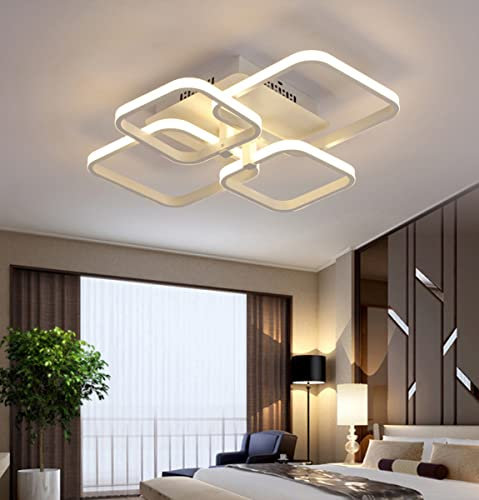 Bellastein LED Moderne Dimmbare Rechteckig Design Deckenleuchten mit Fernbedienung Dimmbar 2700K-6500K,Unterputz Deckenlampe für Wohnzimmer Schlafzimmer (Weiß, 4 Ringe L58cm)