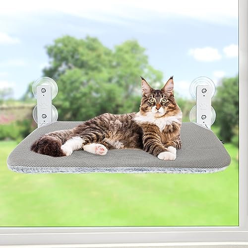 GUUSII HOME Amaca Gatto Finestra Amaca Per Gatti da Finestra con Ventose Trespolo per Gatti Mensola Gatti di Grossa Taglia Fino Sostenere fino a 25 kg