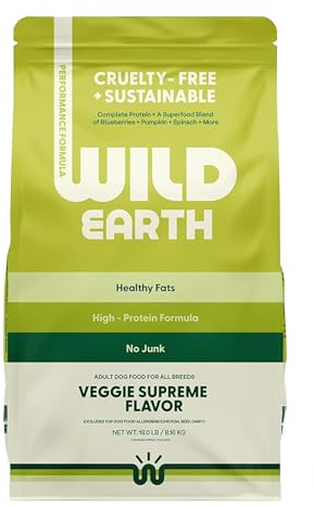 Wild Earth Vegan Dry Dog Food Performance Formula | Plant-Based Vegetarian Kibble | Wheat-Free, Allergen-Free, Veterinarian-Developed | Veggie Supreme Flavor, 18lb Bag