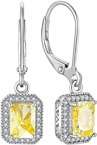 YL Damen Ohrhänger 925 Sterling Silber November Geburtsstein Citrine Zirkonia Quadrat Ohrringe