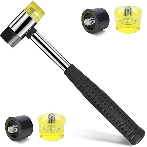 Fixinus Double Head Rubber Mallet 25mm Mini Rubber Mallet Non-Slip Rubber Grip for DIY Projects Leather Wood Plastic Crafts Nylon Hammer with 4 Replacement Hammer Heads