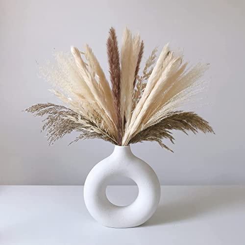 Jarrón de Cerámica para la Hierba de Las Pampas 1PC Blanco medim, Jarrones Decoración Moderno Donut Florero, para Cocina Dormitorio Sala de Estar Estantería Mesa de Comedor Oficina Regalo