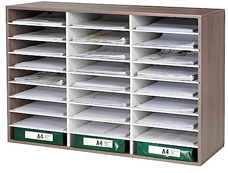 GUUSII HOME Schreibtisch Organizer Schwarz Groß Briefablage A4 Stapelbar Quer Papierablage Aufbewahrung Ablagesystem Organisation Büro Ablage Dokumentenablage 27 Fächern Größe 80x55.1x30.5cm (Walnuss)